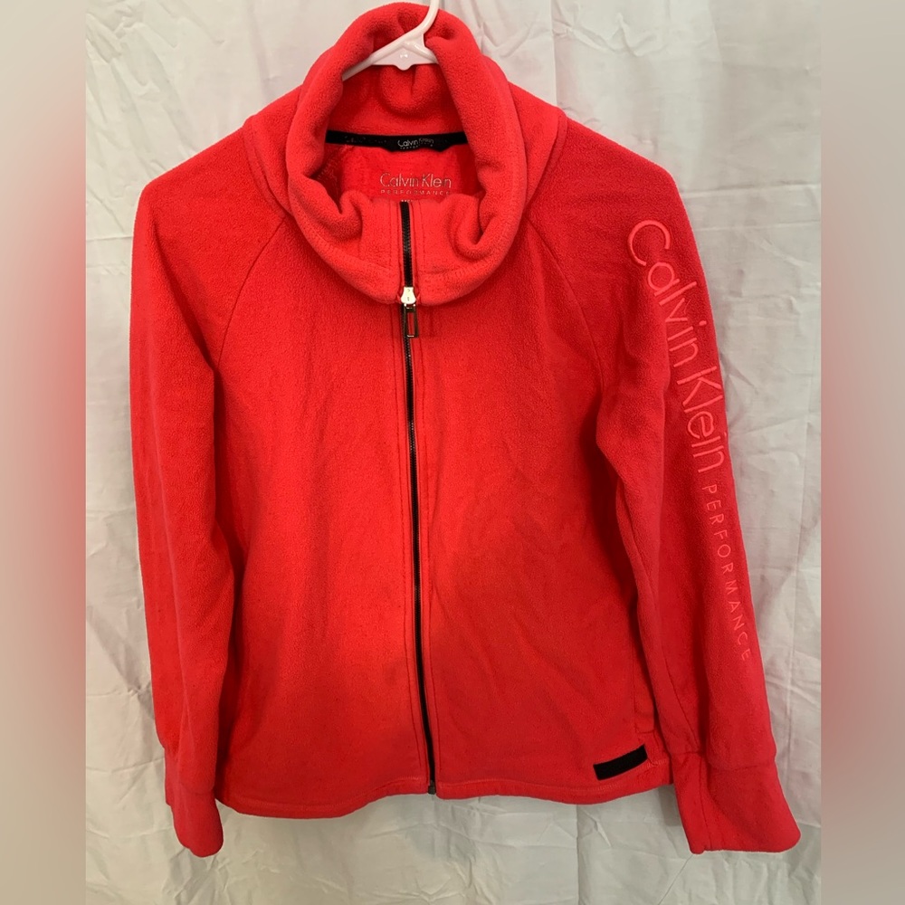 Calvin Klein Mens Pink Hoodie Zipper Jacket Size Medium Long Sleeve Performance